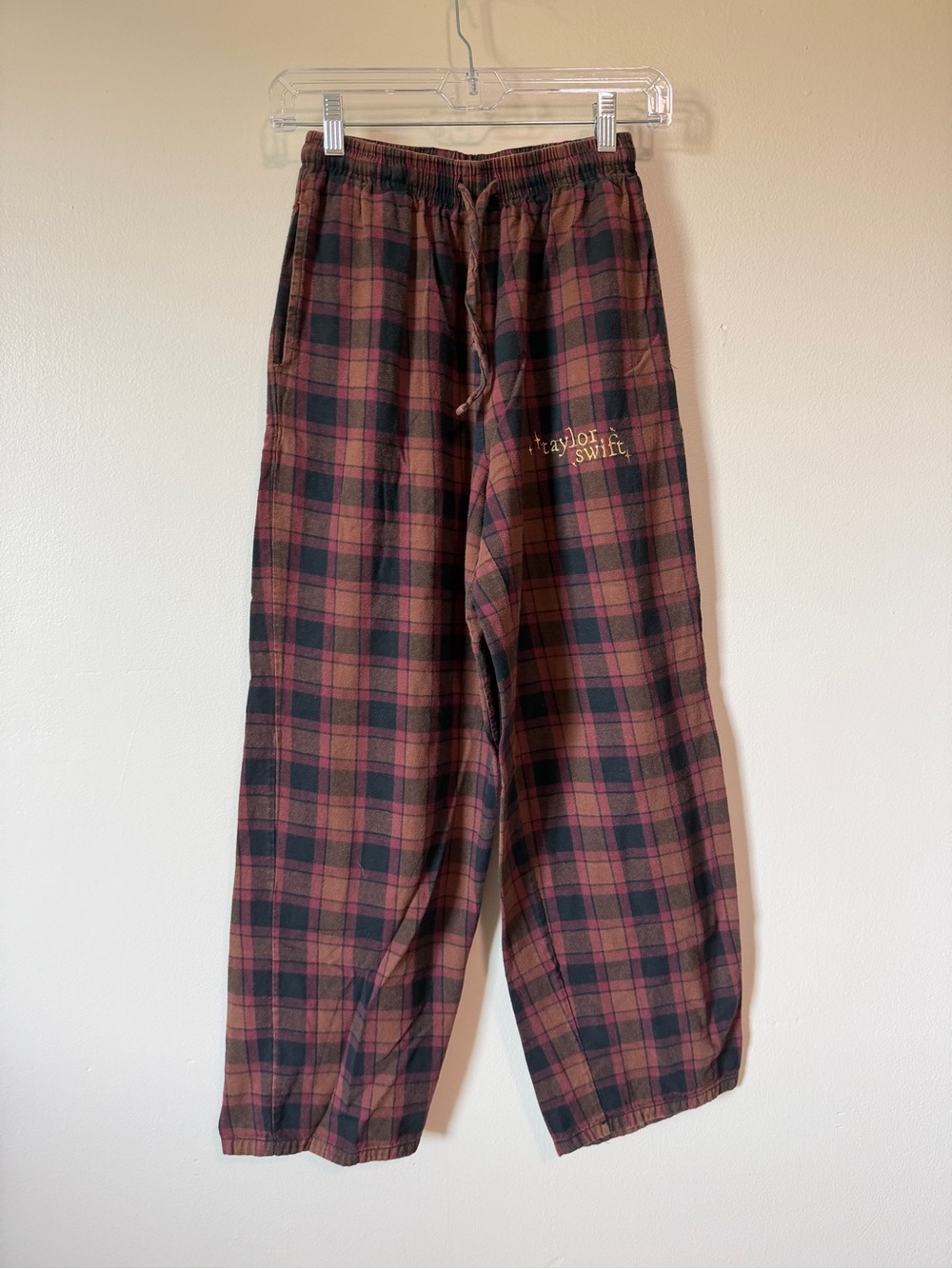 Taylor Swift Evermore Era 100% cotton orange brown plaid pull on pants size XS